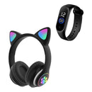 Fone Ouvido Gatinho Bluetooth Adulto Crianças + Relógio Led