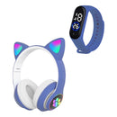 Fone Ouvido Gatinho Bluetooth Adulto Crianças + Relógio Led